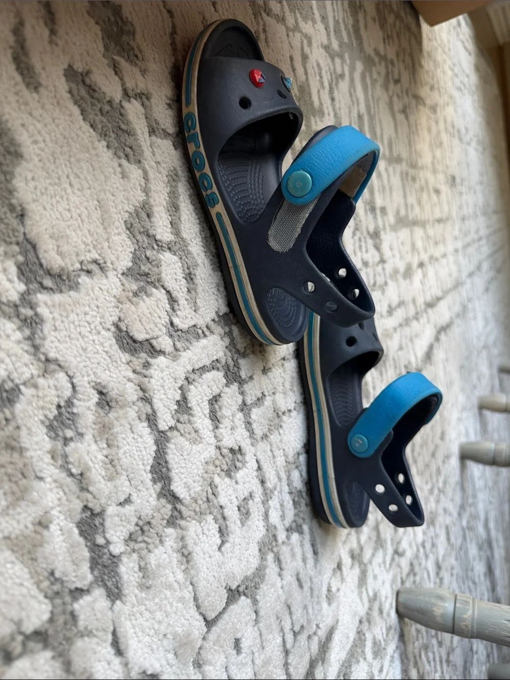 Crocs Kids Navy and Teal Adjustable Strap Sandals